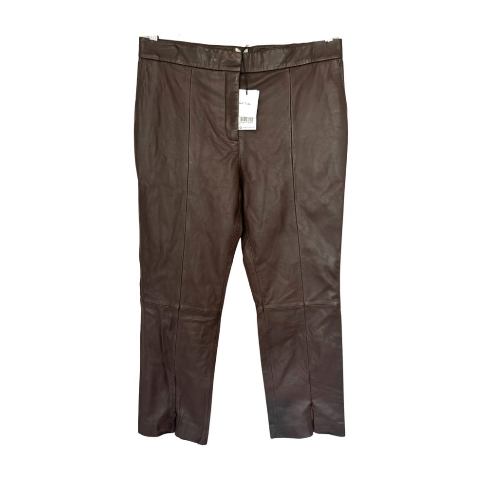 Paul Smith Leather Crop Pants Brown Buttery Soft Straight Leg Cropped NEW Sz 46